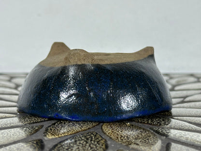 Preowned Japanese Tokoname Glazed Round Bonsai Pot with Stamps - 3.75” By 1.5”