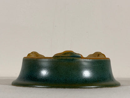 Preowned Vintage China Glazed Round Bonsai Pot Has Patina - 6” By 1 7/8”