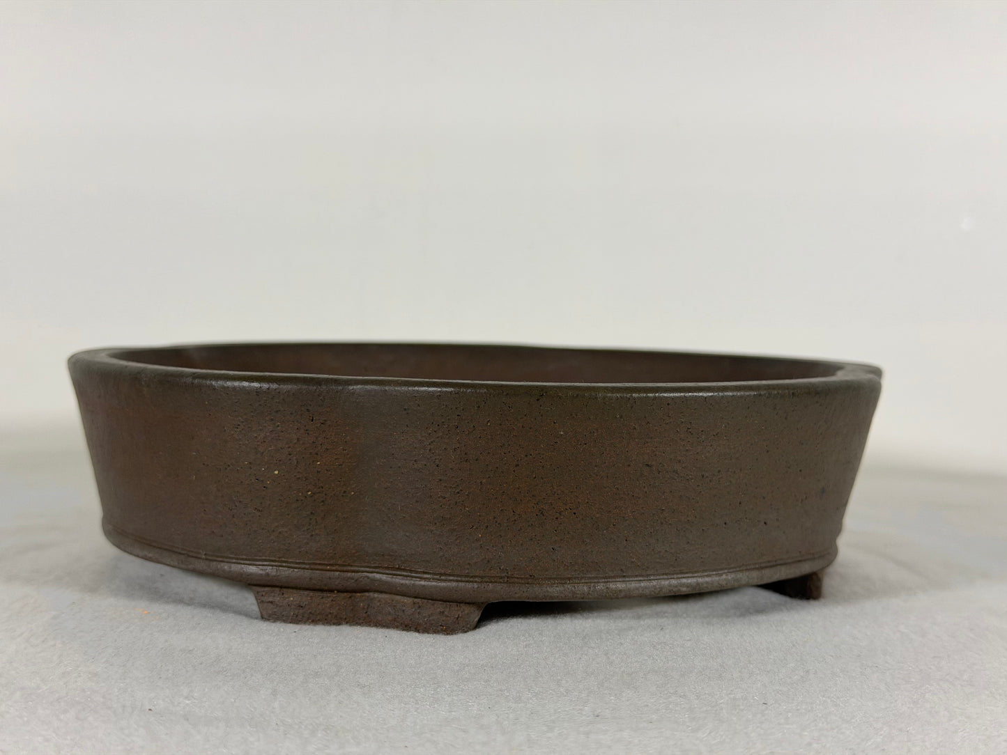 Preowned Japanese Tokoname Unglazed Mokko Shape Bonsai Pot Yuuji Nakano - 8.5” By 2 1/8”
