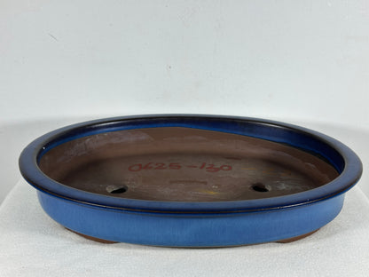Preowned Japanese Tokoname Glazed Oval Shallow Bonsai Pot - 14.5” By 11”