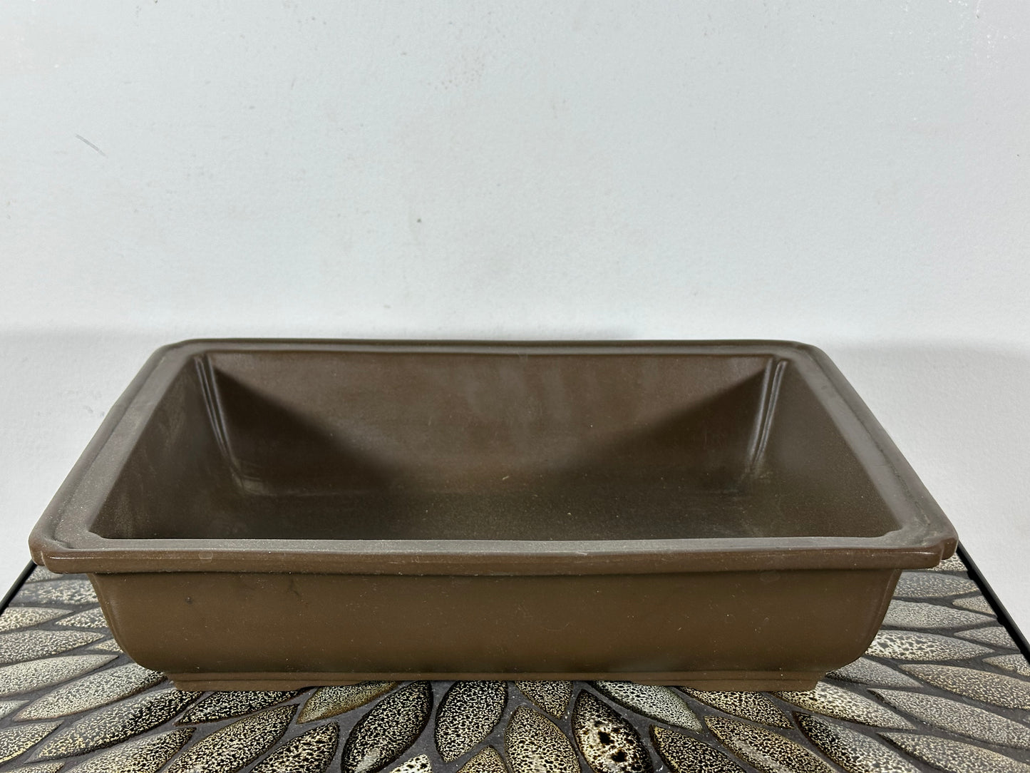 Preowned Japanese Tokoname Unglazed Rectangular Bonsai Pot with Stamps - 12.25” By 9.25”
