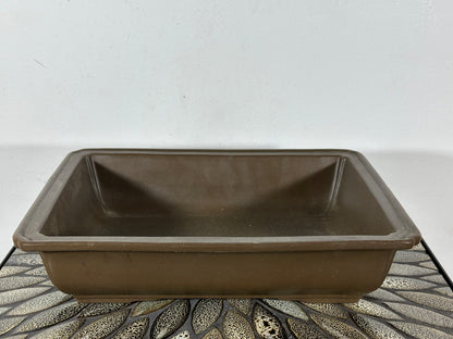 Preowned Japanese Tokoname Unglazed Rectangular Bonsai Pot with Stamps - 12.25” By 9.25”