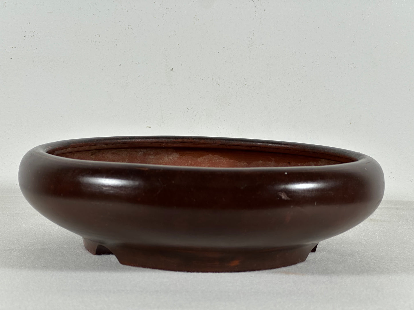 Preowned Japanese Tokoname Unglazed Round Bonsai Pot Itutoen - 8.5” By 2 3/8”