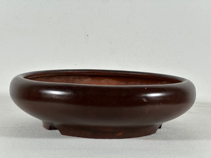 Preowned Japanese Tokoname Unglazed Round Bonsai Pot Itutoen - 8.5” By 2 3/8”