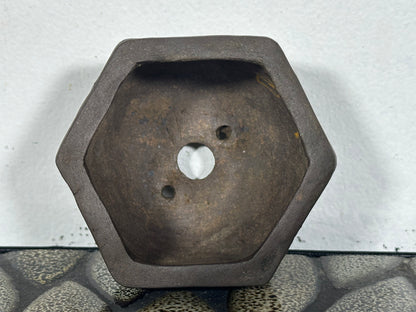 Preowned Japanese Tokoname Unglazed Hexagon Shape Bonsai Pot - 2.75” By 2.5”