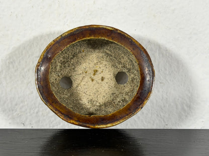 Preowned Vintage Japanese Tokoname Glazed Oval Bonsai Pot Mutou - 1.5” By 1.25”