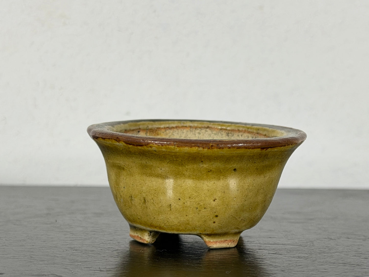 Preowned Vintage Japanese Tokoname Glazed Oval Bonsai Pot Mutou - 2” By 1.75”