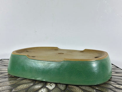 Preowned Japanese Tokoname Glazed Rectangular Bonsai Pot Yamafusa - 11.25” By 8.5”
