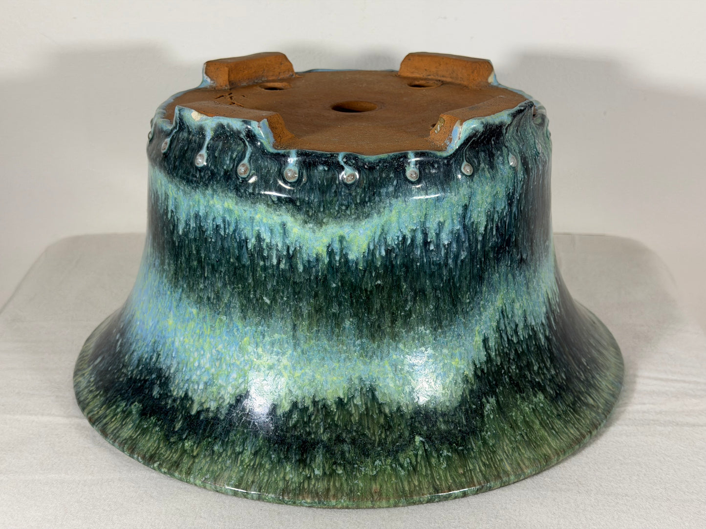 Preowned Japanese Tokoname Glazed Round Bonsai Pot Syuhou Yoshimura - 11.5” By 6”