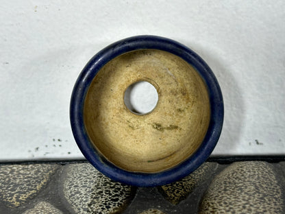 Preowned Japanese Tokoname Glazed Round Bonsai Pot with Stamps - 1.75” By 1 1/8”