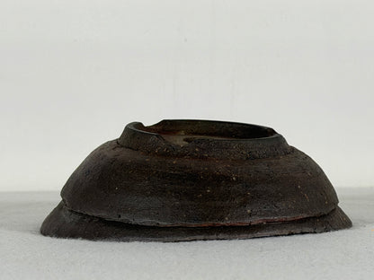 Preowned Japanese Tokoname Unglazed Round Bonsai Pot Has Stamp - 6” By 2”