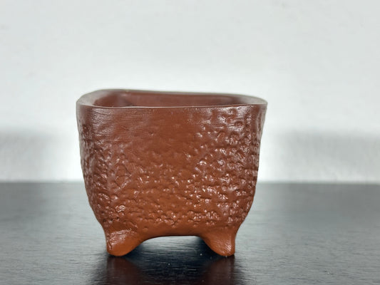 Preowned Japanese Tokoname Square Semi Cascade Bonsai Pot with Stamps - 1.75” By 1.25”