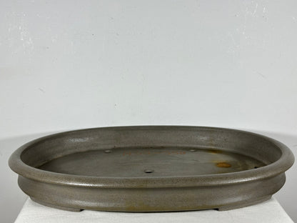 Preowned Japanese Tokoname Unglazed Oval Shallow Bonsai Pot Seizan - 20.5” By 14.75”