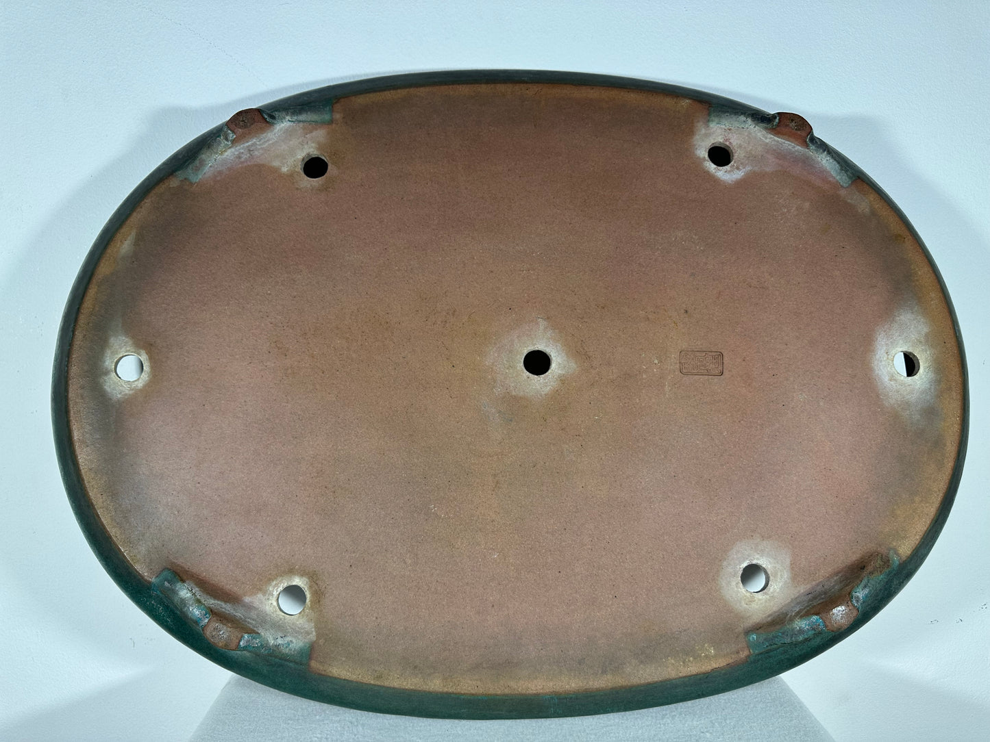Preowned Vintage Japanese Tokoname Glazed Shallow Oval Bonsai Pot Reiho - 25.75” By 18.5”