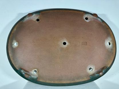 Preowned Vintage Japanese Tokoname Glazed Shallow Oval Bonsai Pot Reiho - 25.75” By 18.5”