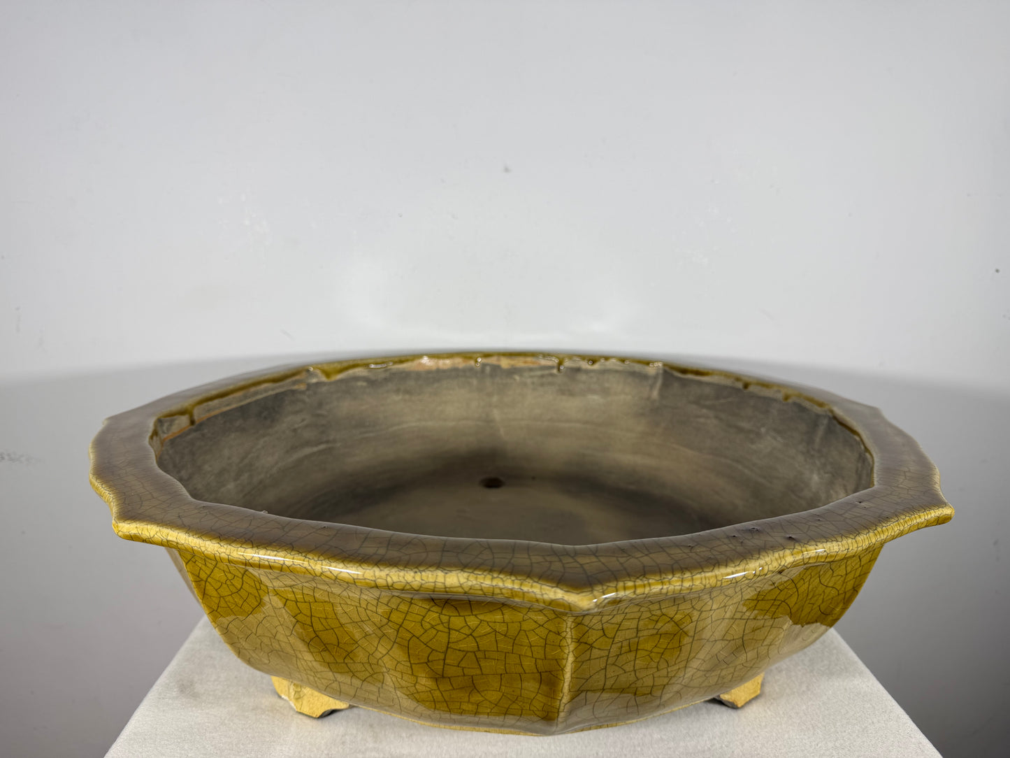 Preowned Japanese Tokoname Glazed Rinka Style Bonsai Pot Mazan Terahata - 20.75” By 20”