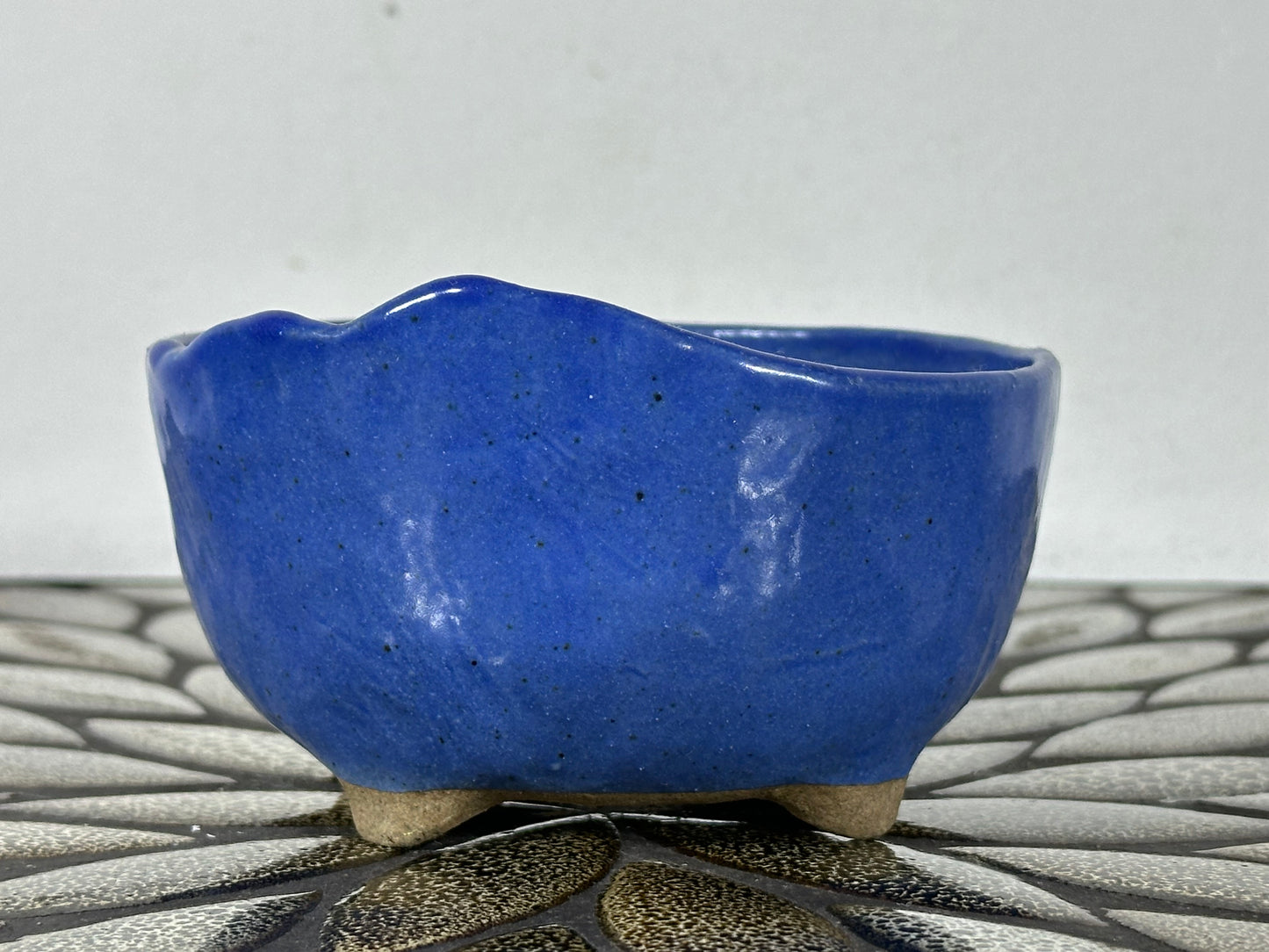 Preowned Japanese Tokoname Glazed Round Bonsai Pot with Stamps - 4 3/8” By 2 1/8”