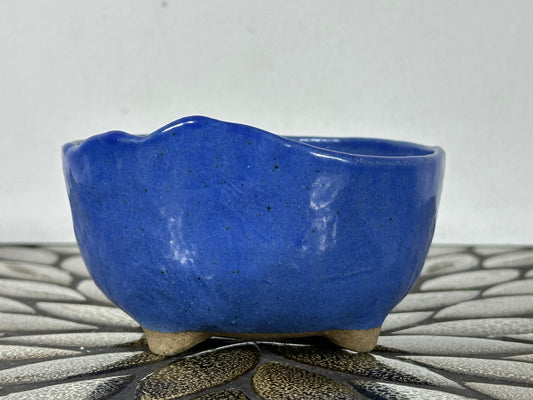 Preowned Japanese Tokoname Glazed Round Bonsai Pot with Stamps - 4 3/8” By 2 1/8”