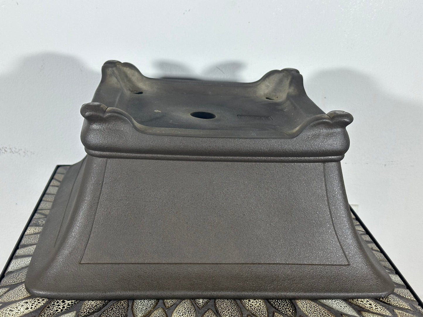 Preowned Japanese Tokoname Unglazed Square Semi Cascade Bonsai Pot Yamaaki - 14.25” By 6.75”