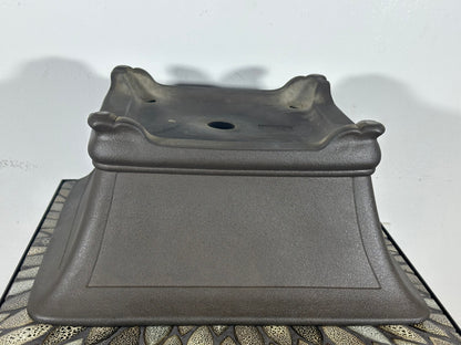 Preowned Japanese Tokoname Unglazed Square Semi Cascade Bonsai Pot Yamaaki - 14.25” By 6.75”