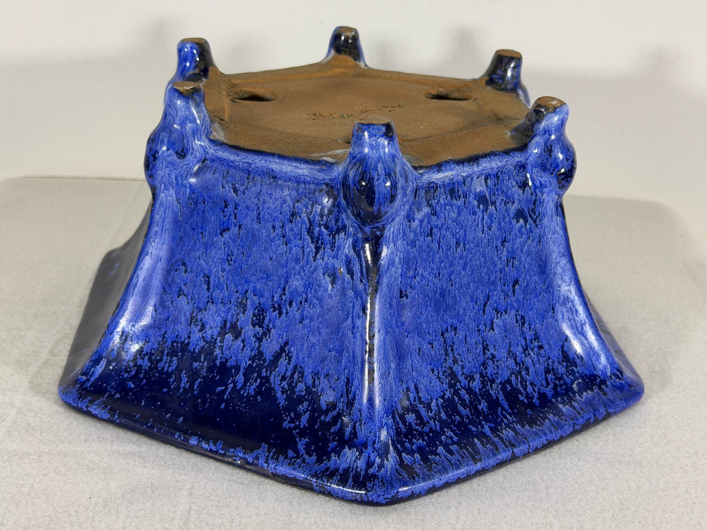Preowned Japanese Tokoname Glazed Hexagon Shape Bonsai Pot Syuho - 11” By 4.75”