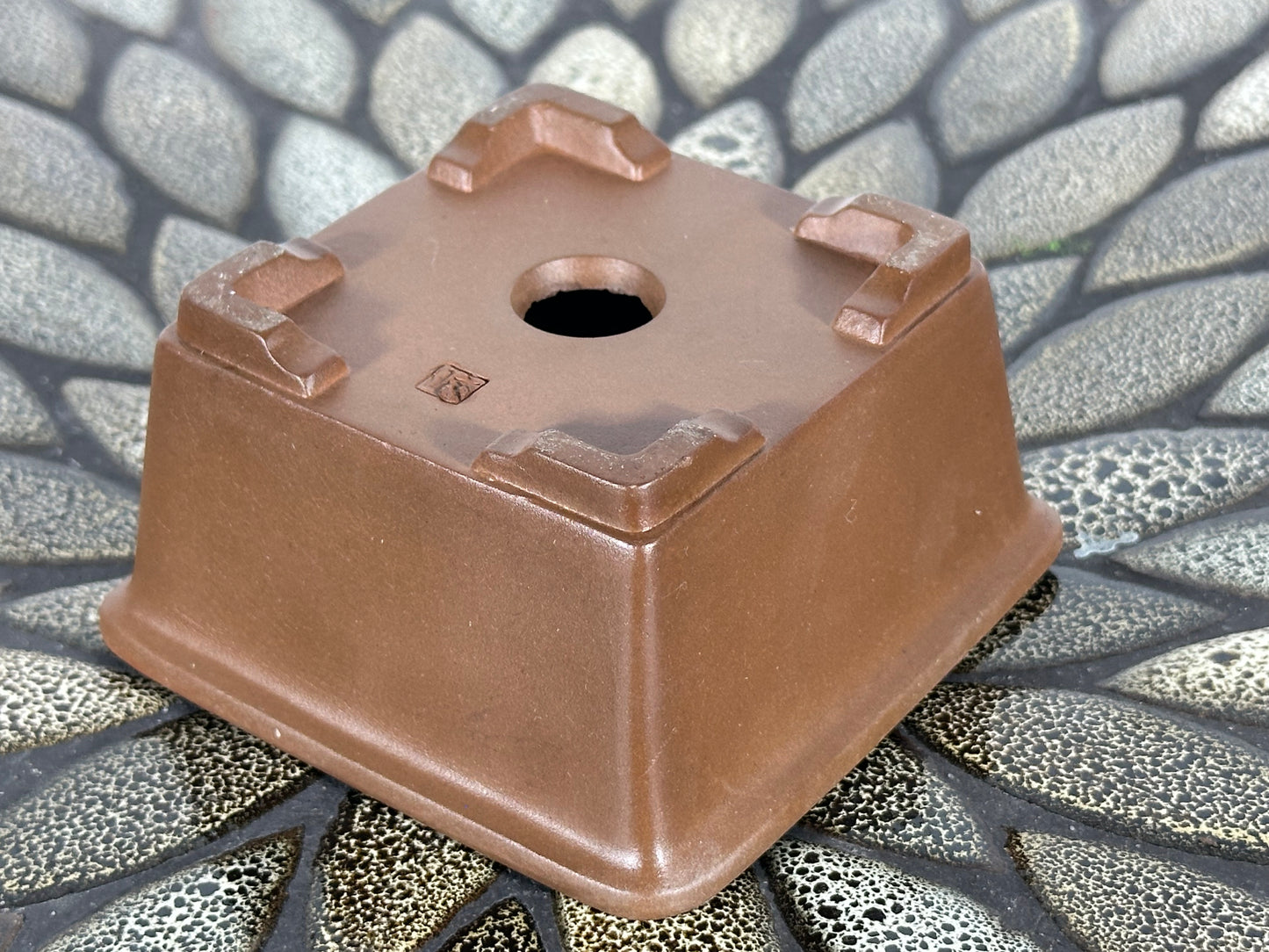 Preowned Japanese Tokoname Unglazed Square Bonsai Pot Buzan - 3.75” By 2”