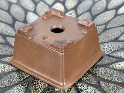 Preowned Japanese Tokoname Unglazed Square Bonsai Pot Buzan - 3.75” By 2”