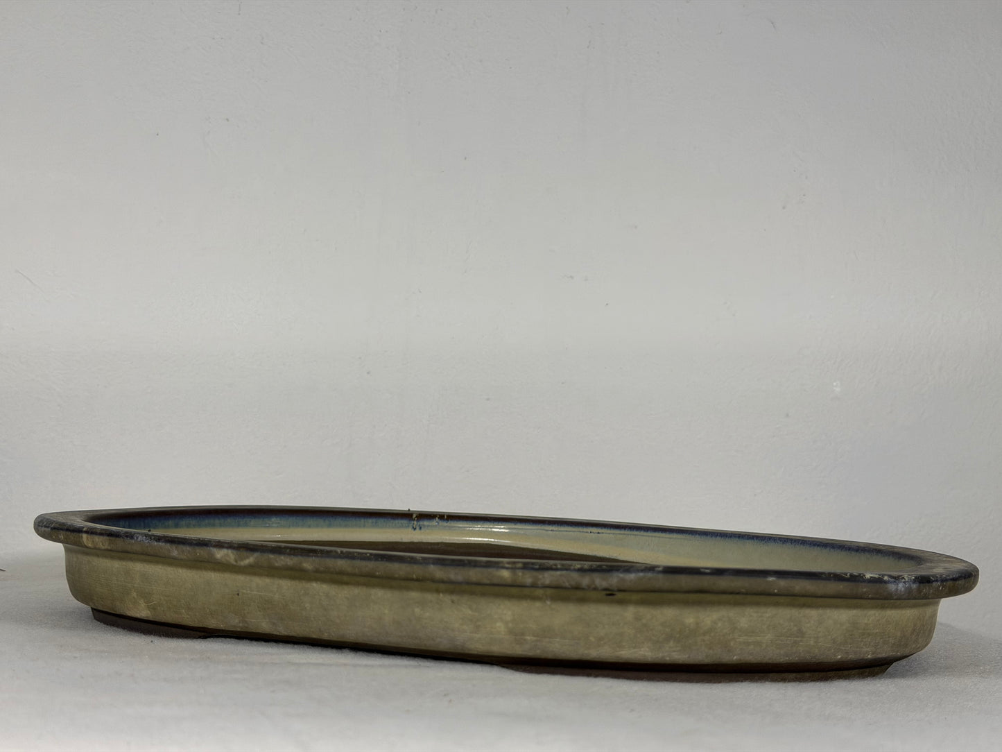 Preowned Japanese Tokoname Glazed Shallow Oval Bonsai Pot - 13.5” By 10”