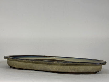 Preowned Japanese Tokoname Glazed Shallow Oval Bonsai Pot - 13.5” By 10”