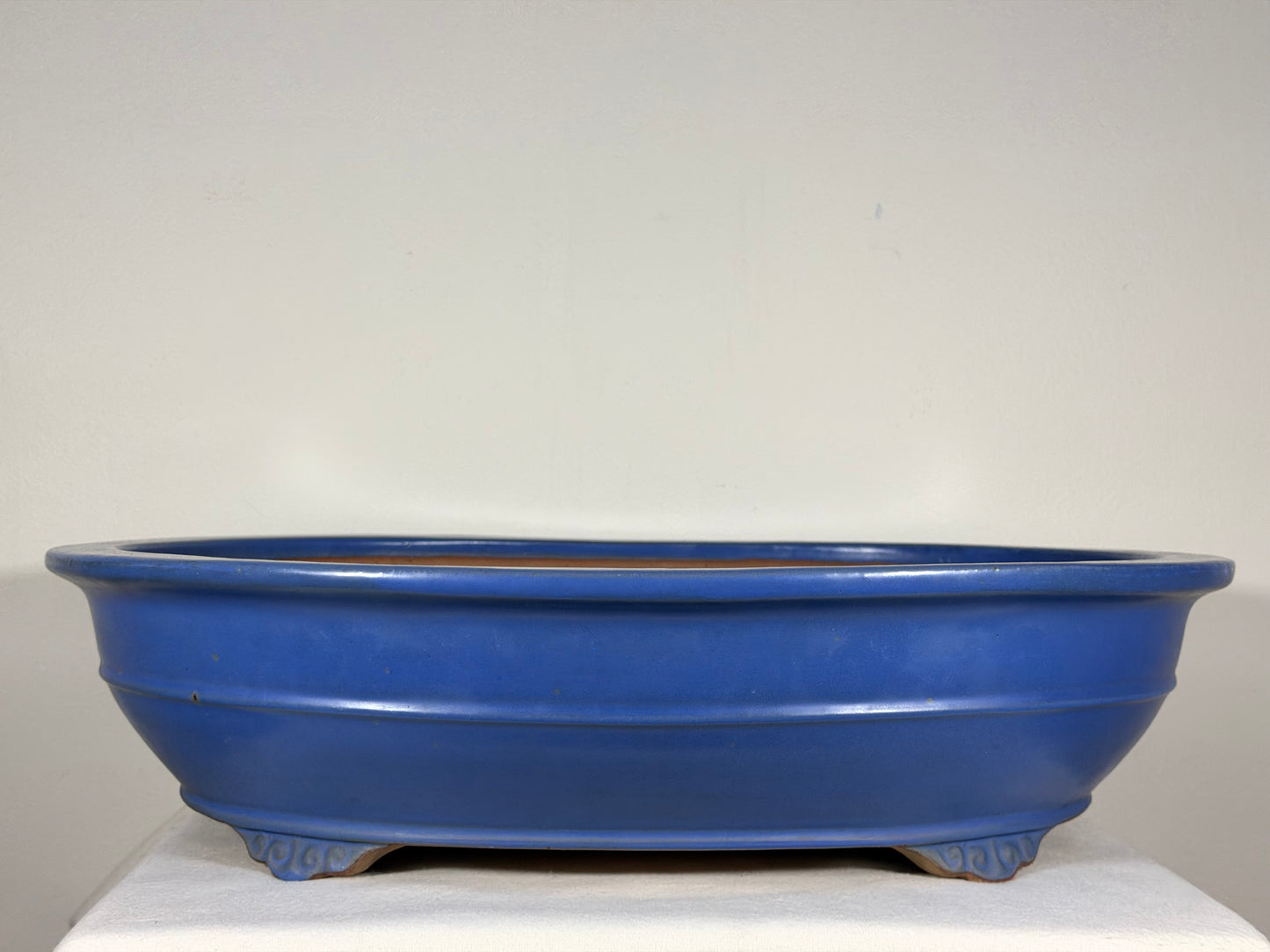 Preowned Japanese Tokoname Glazed Oval Bonsai Pot Reiho - 20.25” By 16”