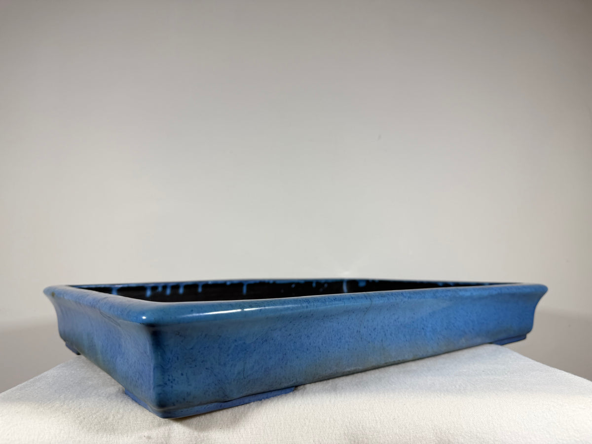 Preowned Japanese Tokoname Glazed Shallow Rectangular Bonsai Pot Aiba Koyo - 19” x 13” x 2.5”