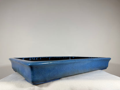 Preowned Japanese Tokoname Glazed Shallow Rectangular Bonsai Pot Aiba Koyo - 19” x 13” x 2.5”