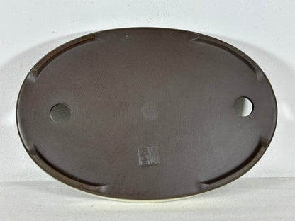 Preowned Japanese Tokoname Glazed Oval Shallow Bonsai Pot with Stamp - 10.5” By 7”