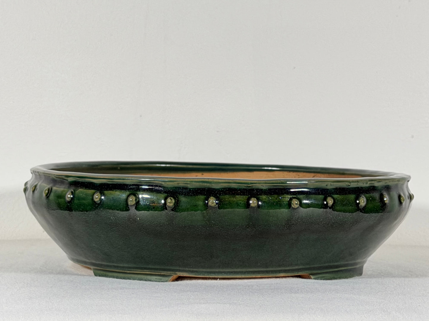 New Japanese Tokoname Glazed Round Bonsai Pot Syuho - 9.75” By 2.5”