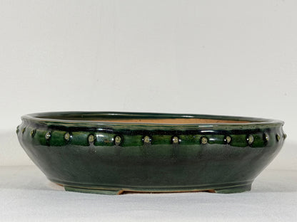 New Japanese Tokoname Glazed Round Bonsai Pot Syuho - 9.75” By 2.5”