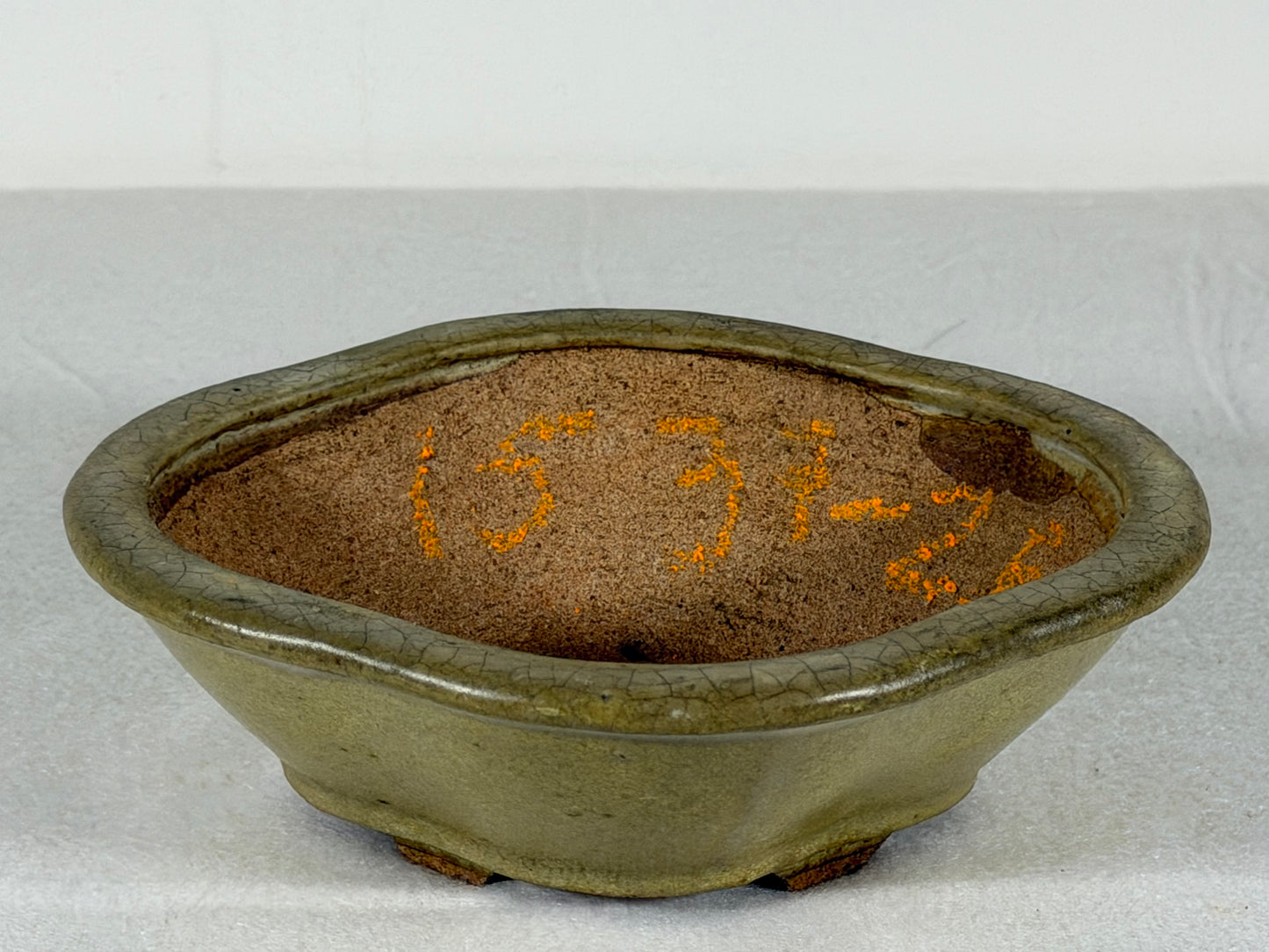 Preowned Japanese Tokoname Glazed Mokko Style Bonsai Pot Hatutori - 5.5” By 4.75”