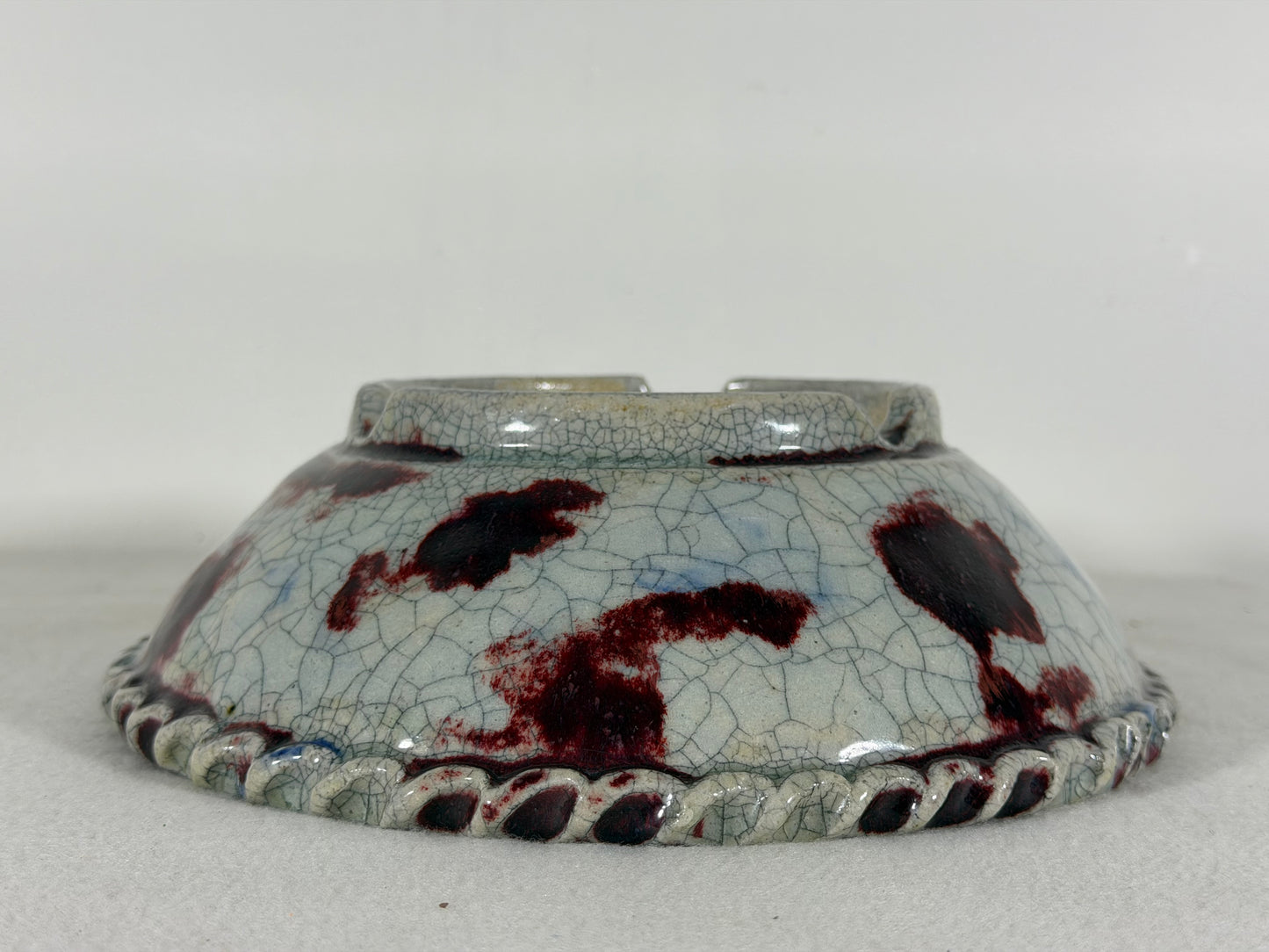 Preowned Japanese Tokoname Glazed Round Bonsai Pot Bunzan - 8.75” By 2 5/8”