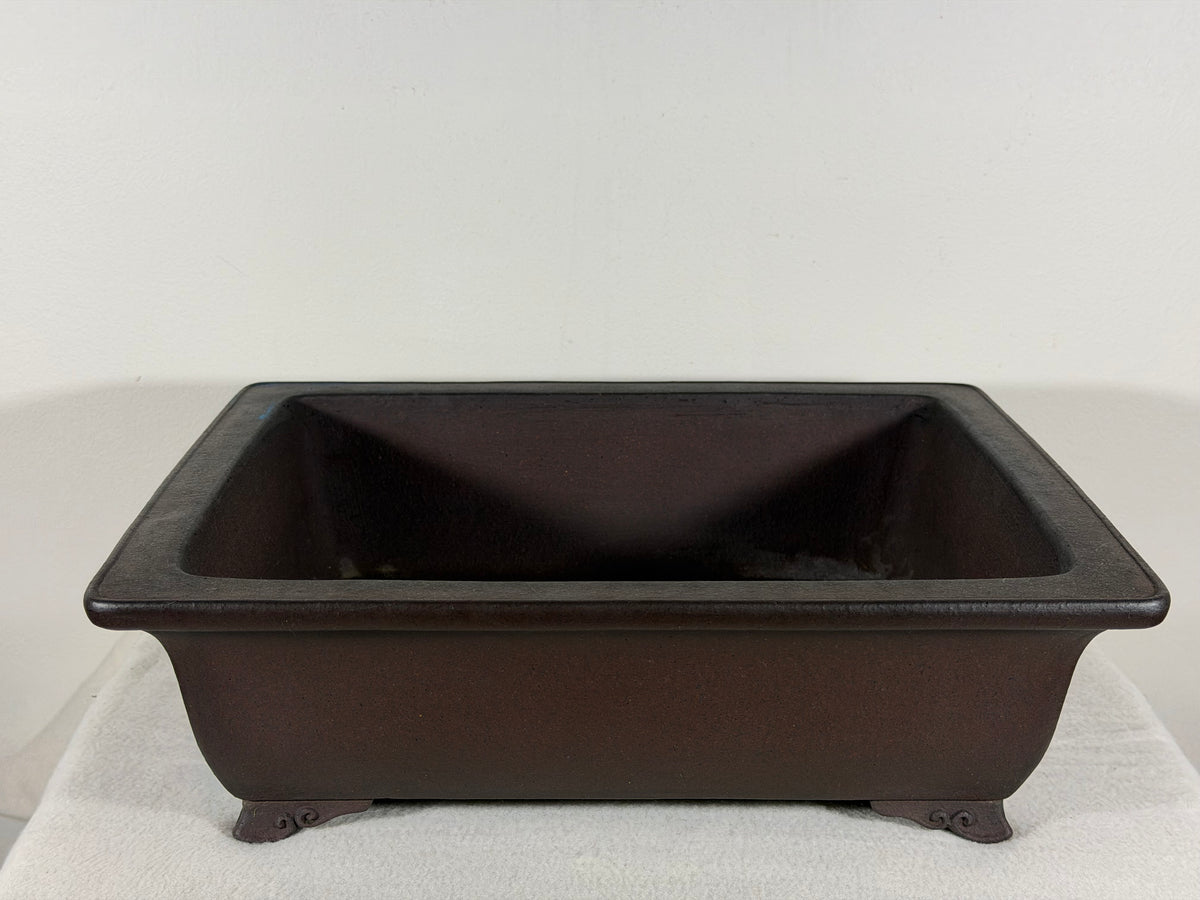Preowned Japanese Tokoname Unglazed Rectangular Bonsai Pot Yamaaki - 13.5” By 11” By 4”