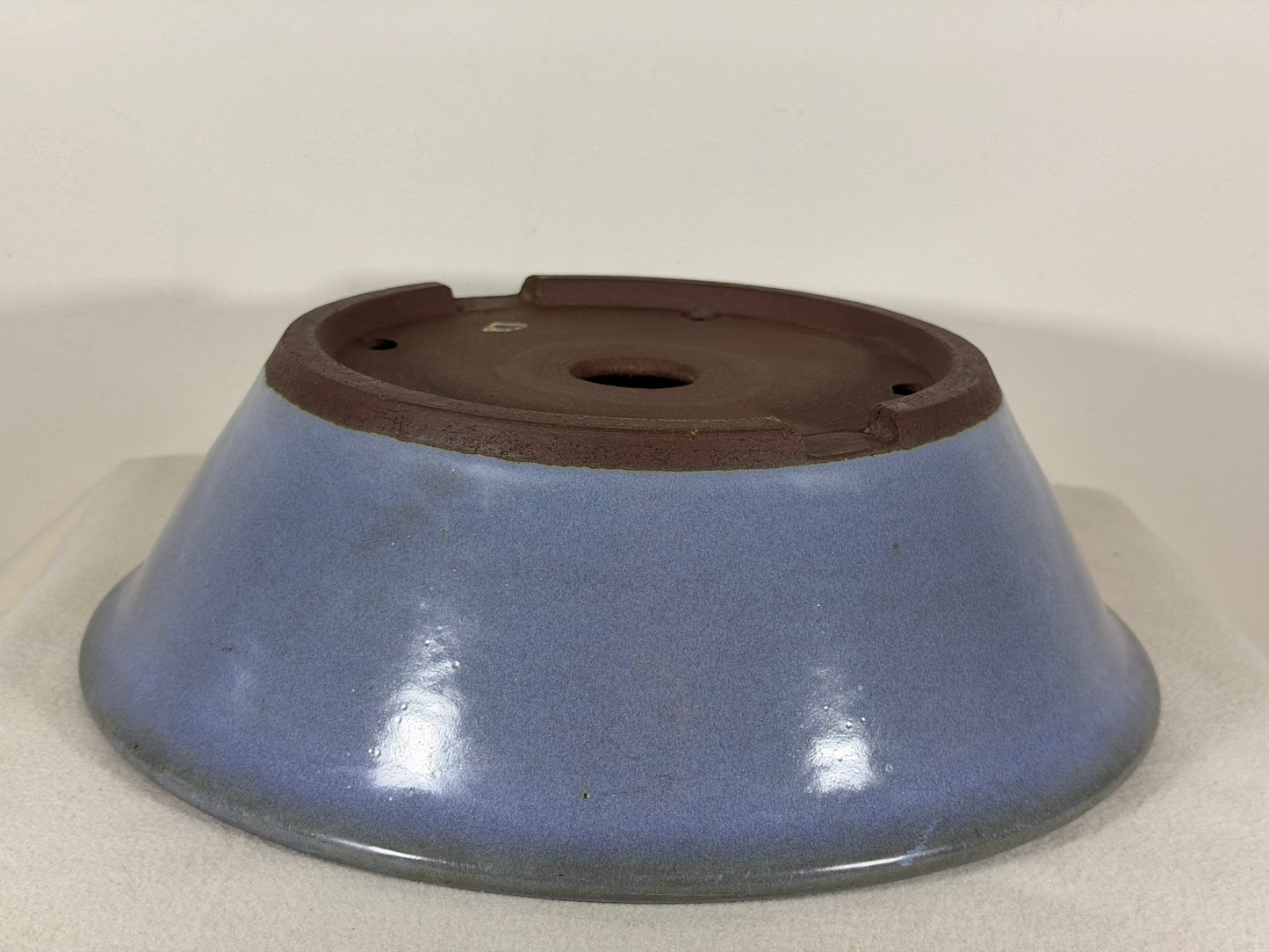 Preowned Japanese Tokoname Glazed Round Bonsai Pot Yamaaki - 13.5” By 4”