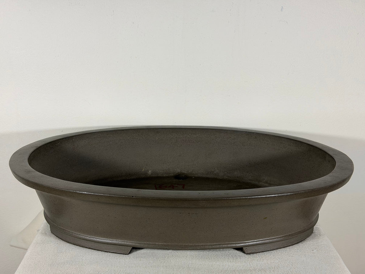 Preowned Japanese Tokoname Unglazed Oval Bonsai Pot Has Stamp - 20” x 15” x 4”