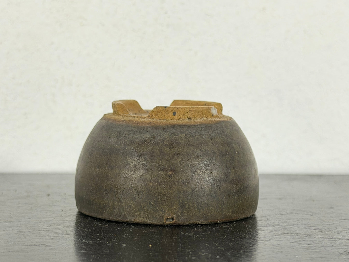 Preowned Japanese Tokoname Glazed Round Bonsai Pot With Stamp - 2” By 1 1/8”