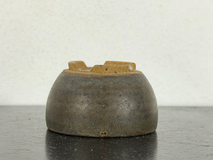 Preowned Japanese Tokoname Glazed Round Bonsai Pot With Stamp - 2” By 1 1/8”