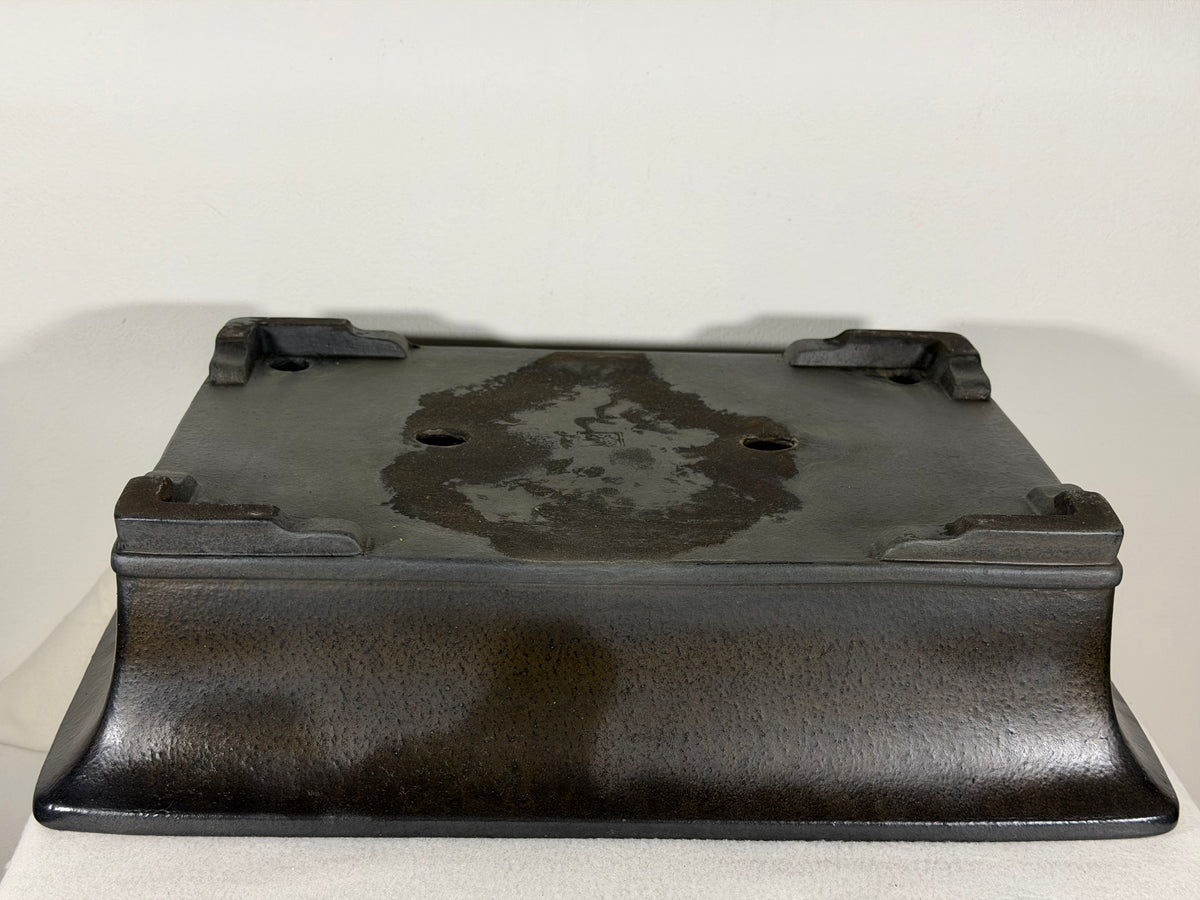 Preowned Japanese Tokoname Unglazed Rectangular Bonsai Pot Kizan - 16.25” By 12.25”
