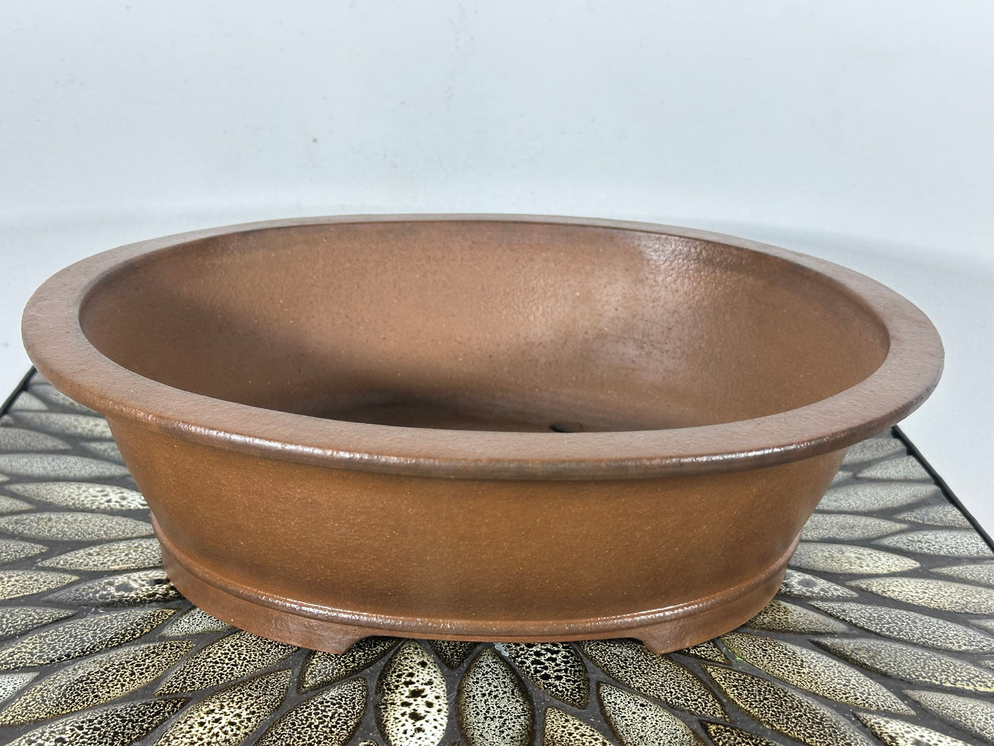 Preowned Japanese Tokoname Unglazed Oval Bonsai Pot Seizan - 12.5” By 10.5”