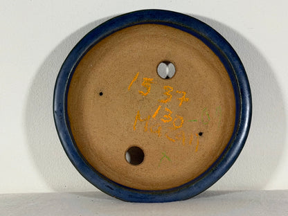Preowned Japanese Tokoname Glazed Shallow Round Bonsai Pot Mazan Terahata - 8.25” By 1.75”