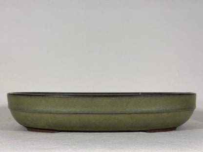 Preowned Japanese Tokoname Glazed Oval Bonsai Pot has Patina - 13” By 10.25”