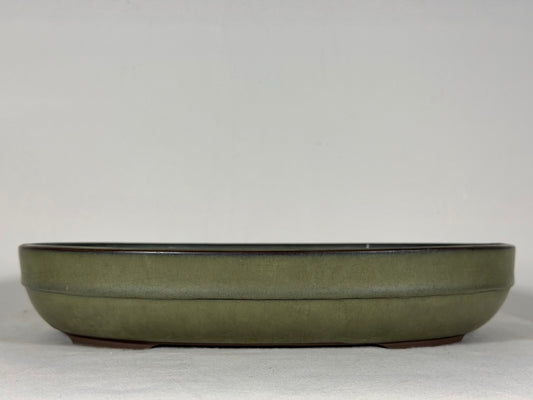 Preowned Japanese Tokoname Glazed Oval Bonsai Pot has Patina - 13” By 10.25”