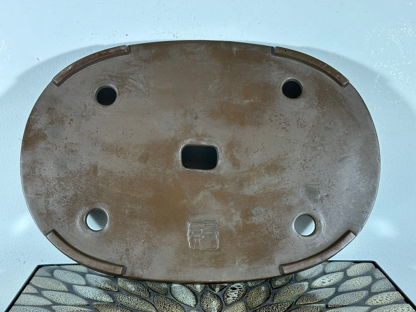 Preowned Japanese Tokoname Unglazed Shallow Oval Bonsai Pot Sankyou - 15.75” By 10.75”