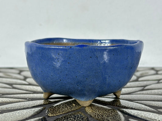 Preowned Japanese Tokoname Glazed Round Bonsai Pot with Stamps - 3.75” By 1.75”