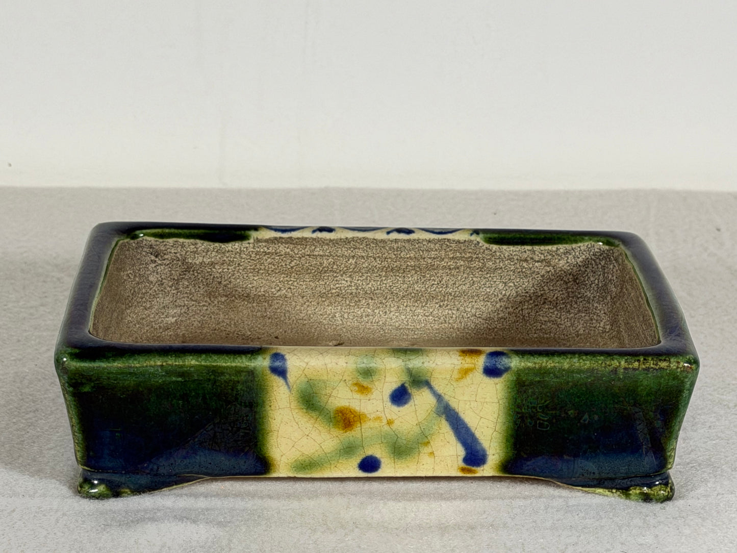 Preowned Japanese Tokoname Glazed Rectangular Bonsai Pot Satomi - 6.25” By 4.5”